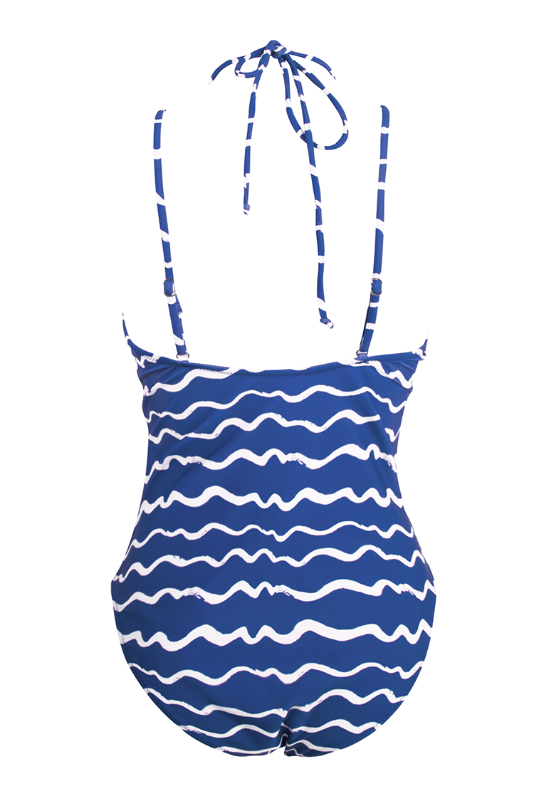 Blau weißer Badeanzug mit Wellenmuster