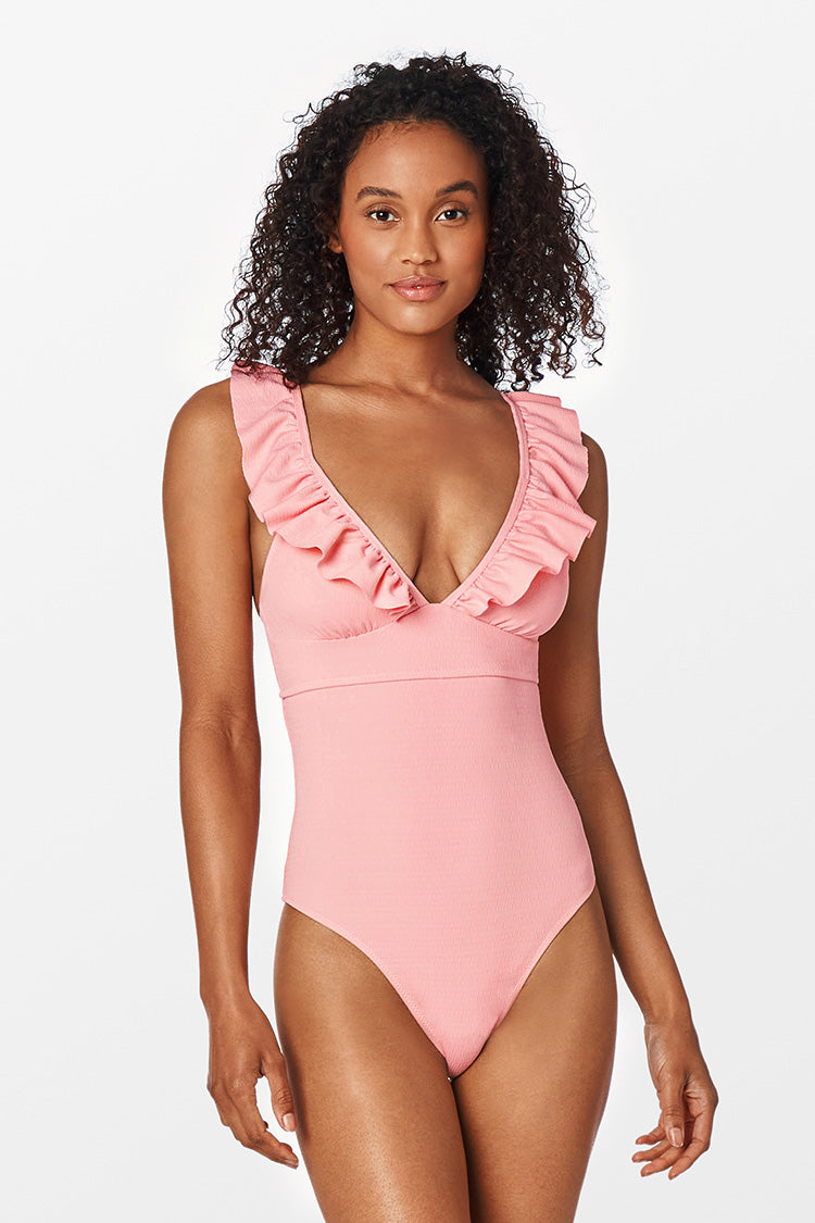 Maillot de bain une pièce à volants et lacets
