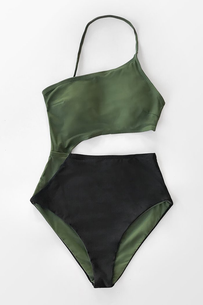 Maillot De Bain 1 Pièce Cupshe Noir Avec Motifs Oranges – Taille M, Occasion Très Bon état