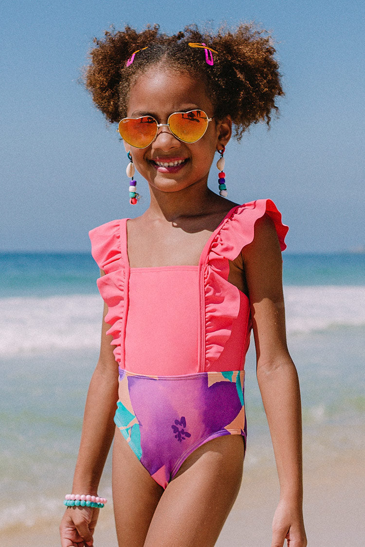 Girls' Lush Garden Ruffled Square Neck One Piece Swimsuit