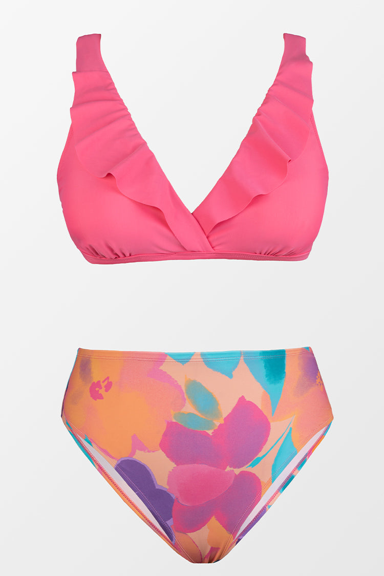 Plus Size Ruffled Tummy Control Bikini Swimsuit