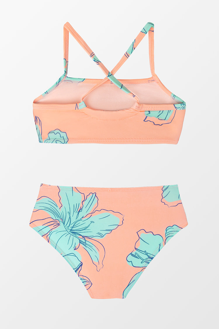 Girls’ Blooming Flowers Ruffle Bandeau And High Waist Set