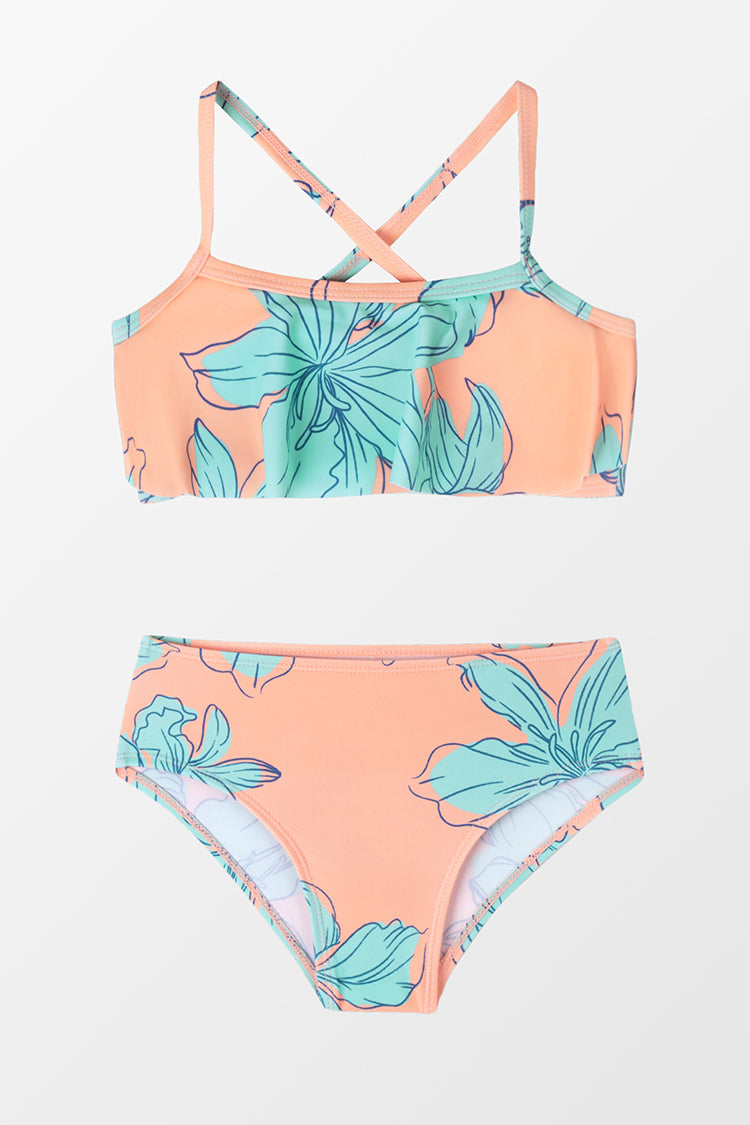 Girls’ Blooming Flowers Ruffle Bandeau And High Waist Set