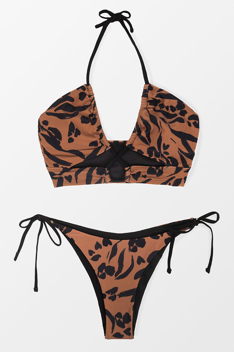 Wild At Heart Tan & Black Halter Tie Side Bikini