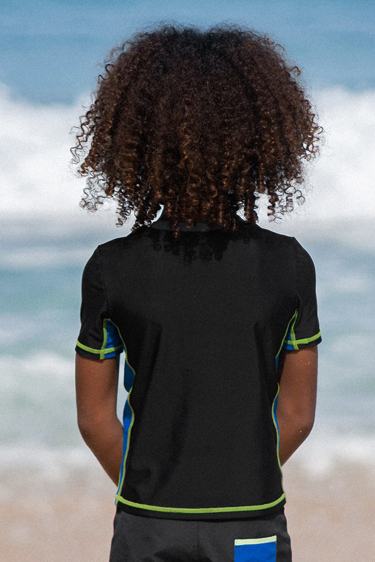 Block Party Boys’ Coloblock Black Swim Tee