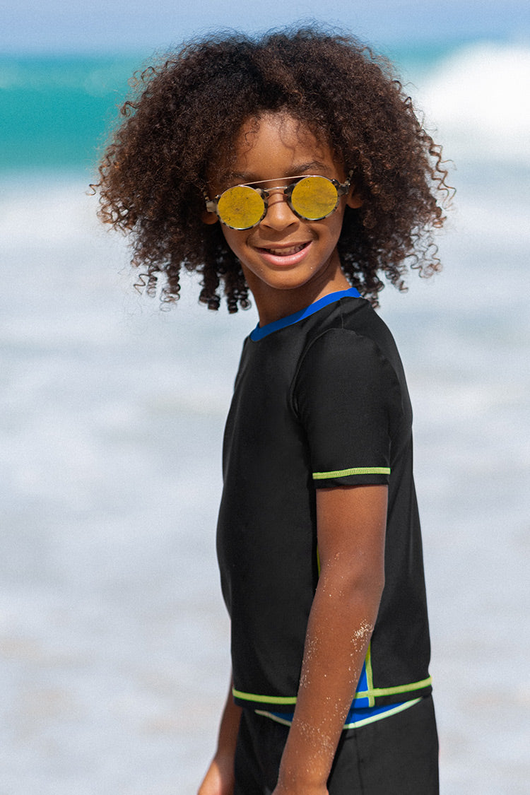Block Party Boys’ Coloblock Black Swim Tee