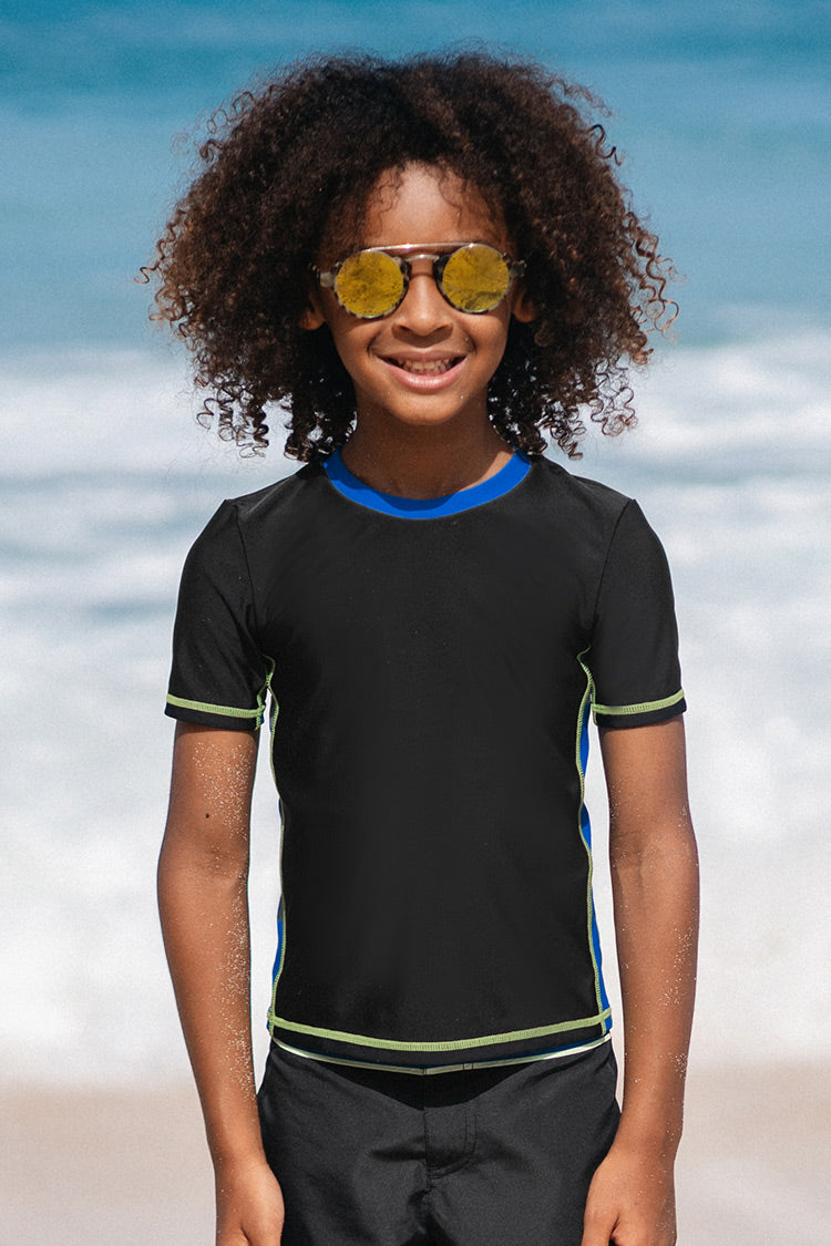 Block Party Boys’ Coloblock Black Swim Tee