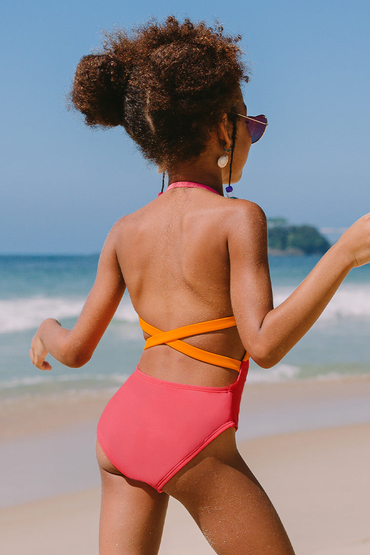 Santorini Solid Girls’ Cutout One Piece Swimsuit