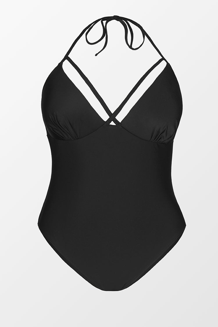 Plus Size Black Cut Out One Piece Swimsuit