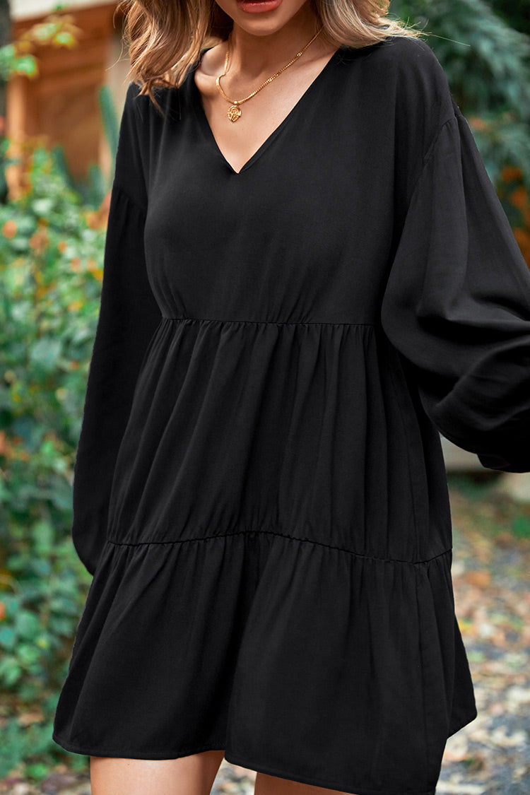 Cofete Black V-neck A-Shape Dress