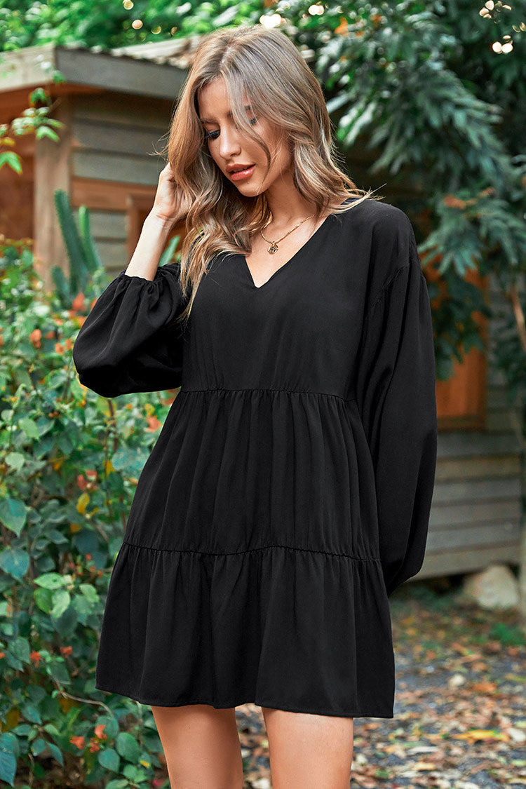 Cofete Black V-neck A-Shape Dress