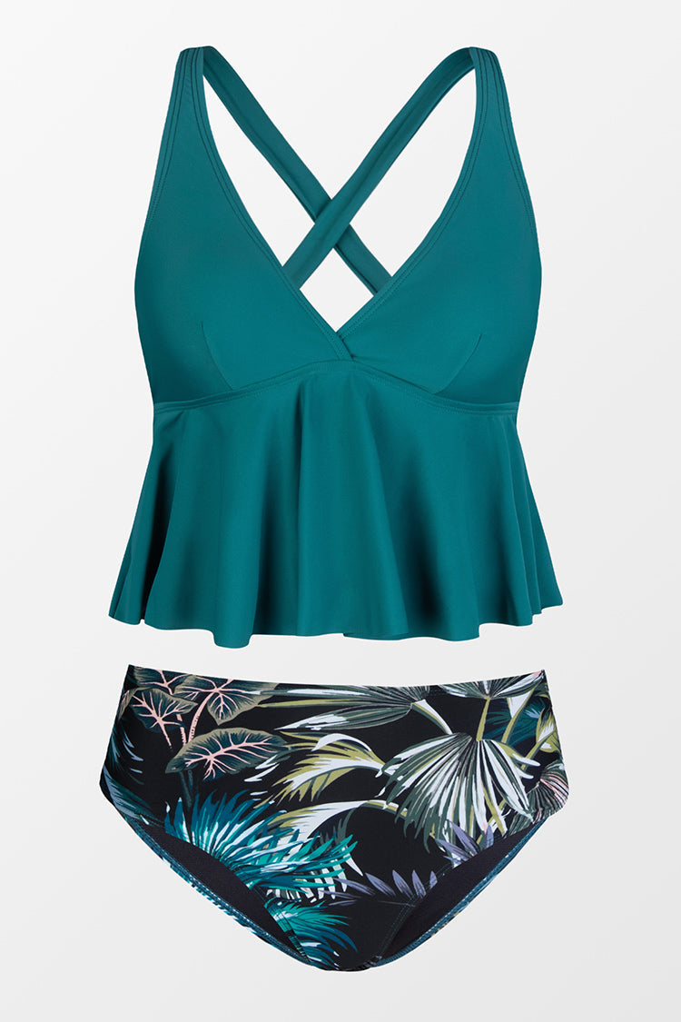Grace Bay  Ruffled Tankini And High Waist Bikini Set