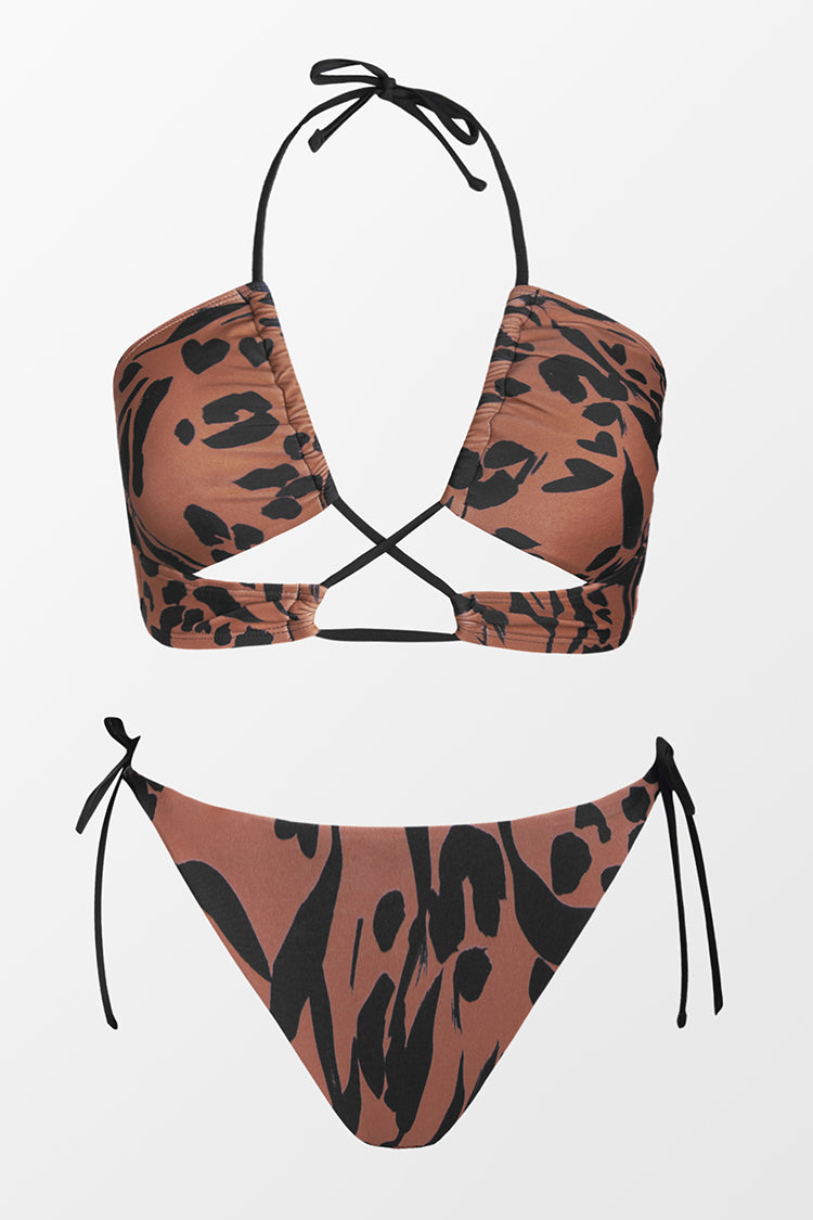 Wild At Heart Tan & Black Halter Tie Side Bikini