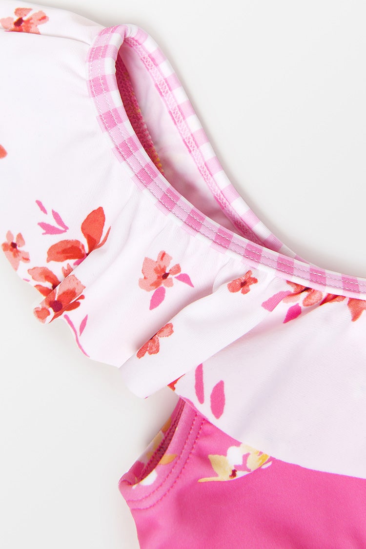 Girls' Ditsy Mix Ruffle One Shoulder and Hipster Bikini Set