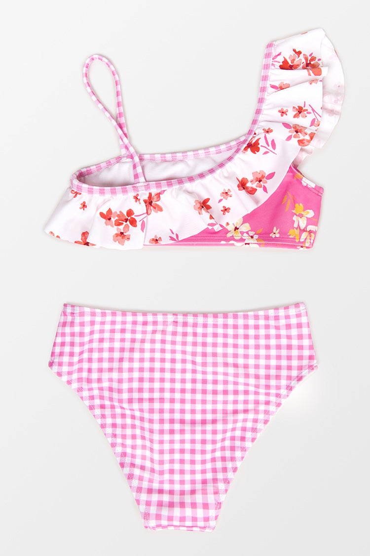 Girls' Ditsy Mix Ruffle One Shoulder and Hipster Bikini Set