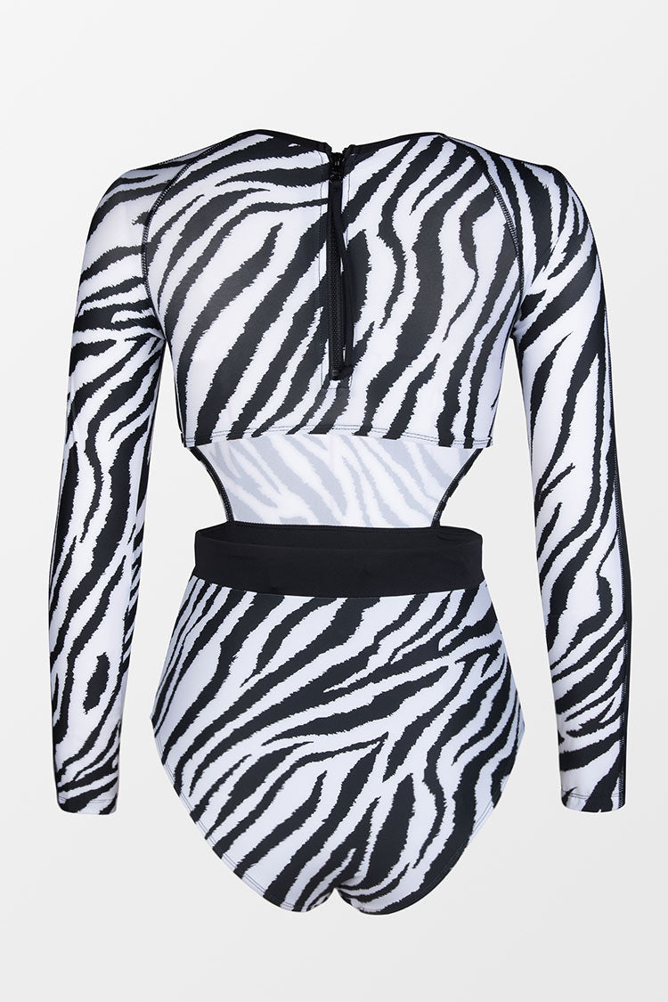 Cheyanne Zebra Cut Out Long Sleeve One Piece Swimsuit