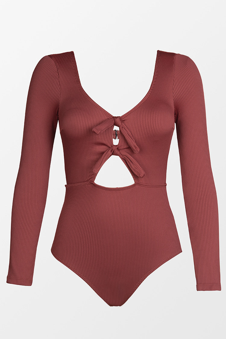 Winter Scoop Cut Out Long Sleeve One Piece Swimsuit