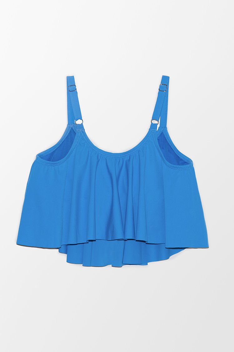 Stacey Blue Ruffle Plus Size Tankini Top