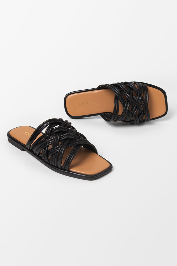 Love Language Black Square Toe Flat Sandals
