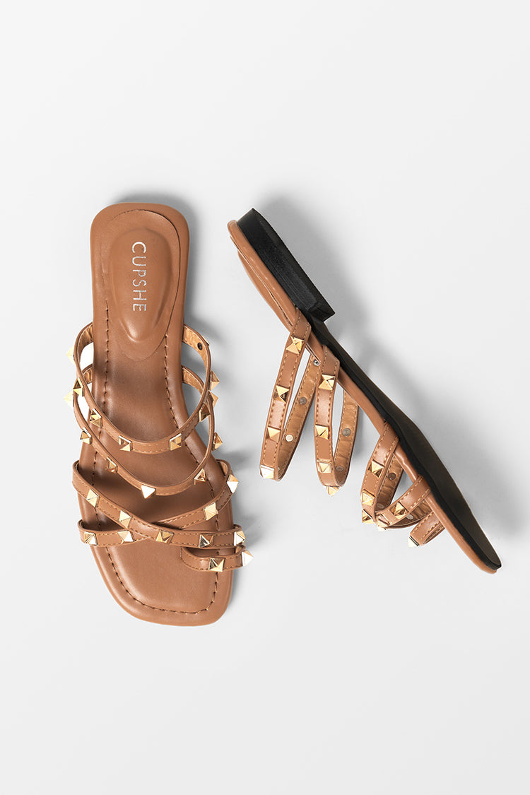 Baja Open Toe Studded Flat Sandals