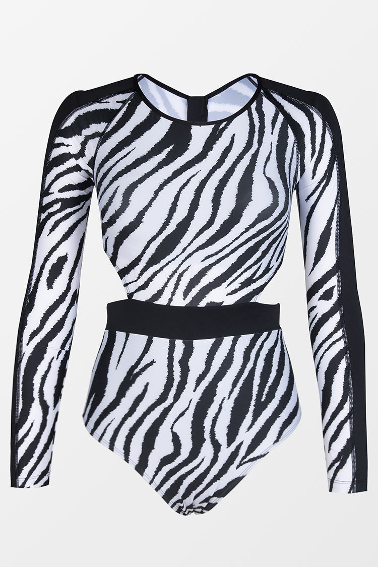 Cheyanne Zebra Cut Out Long Sleeve One Piece Swimsuit