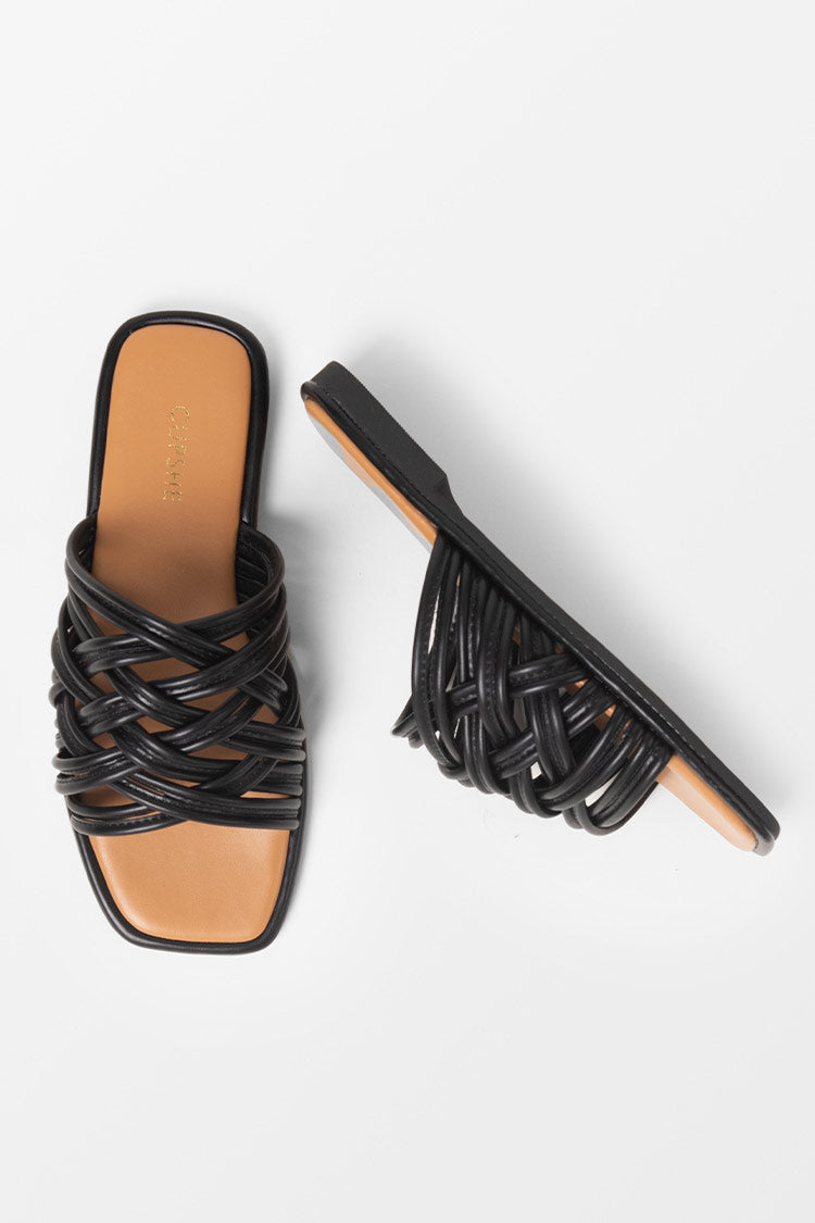 Love Language Black Square Toe Flat Sandals