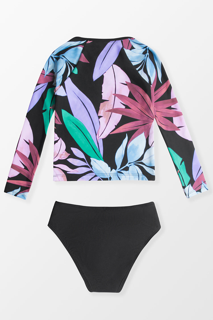 Girls' Tropicool Leaf Long Sleeve Swimsuit and Hipster Set
