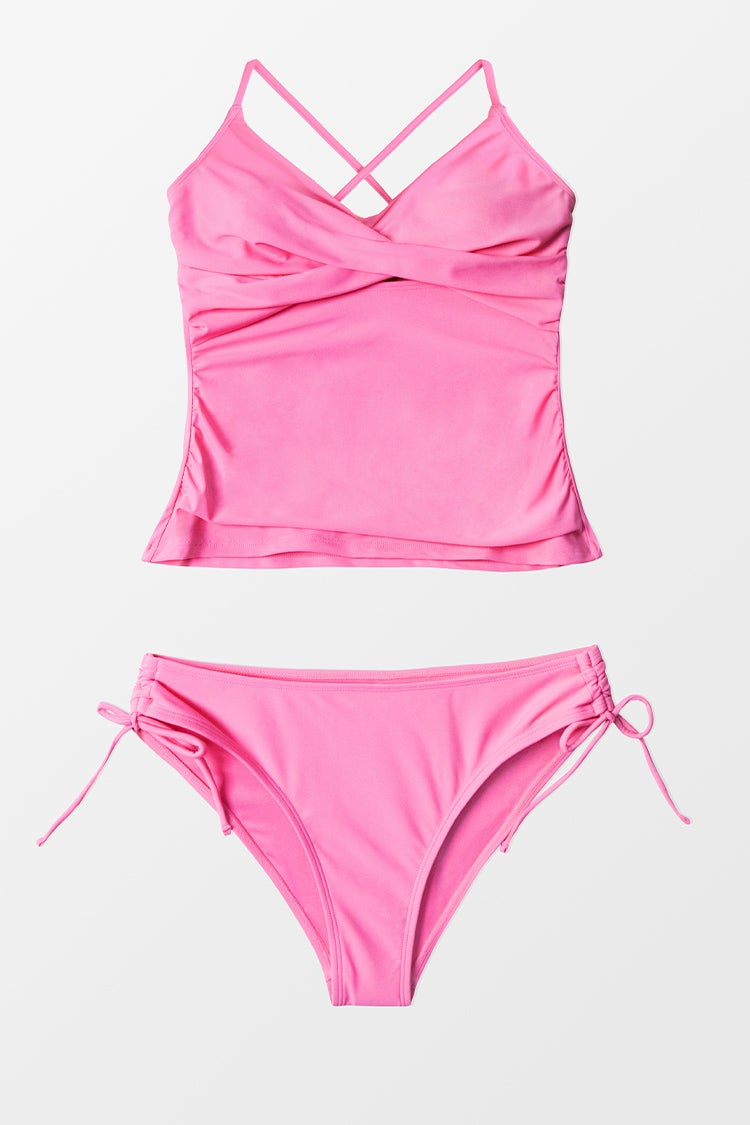 Tierra Wrap Criss Cross Side Tie Pink Tankini