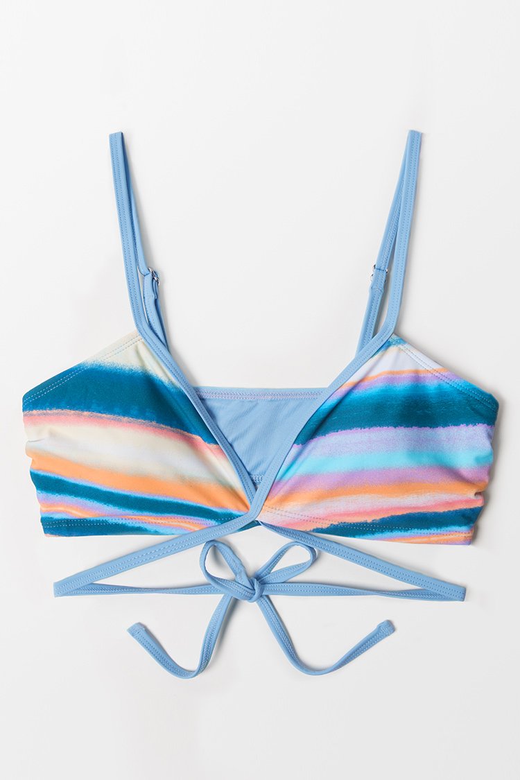 Waterfront Stripe Wrap Front Bralette Bikini Top