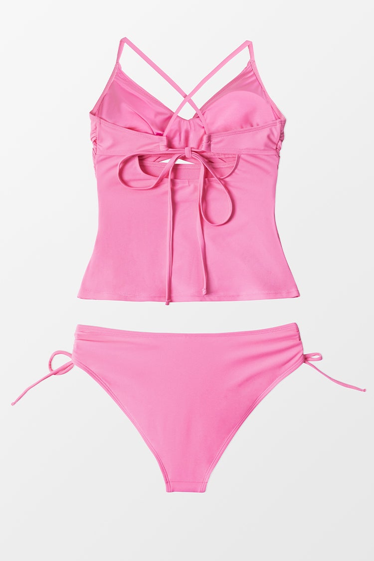 Tierra Wrap Criss Cross Side Tie Pink Tankini