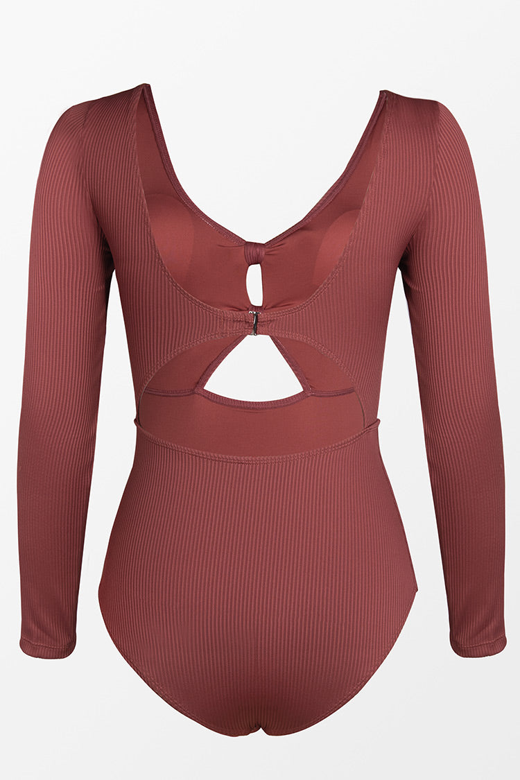 Winter Scoop Cut Out Long Sleeve One Piece Swimsuit