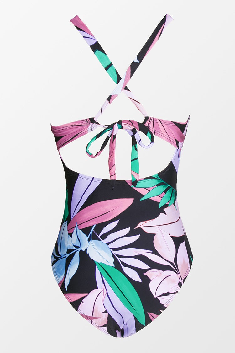 Tropicool Leaf Double Strap Side Shirred One Piece Swimsuit