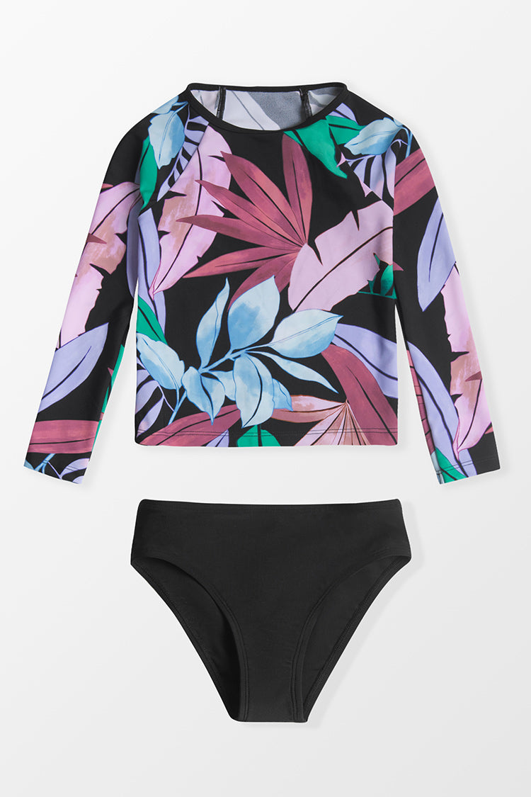 Girls' Tropicool Leaf Long Sleeve Swimsuit and Hipster Set