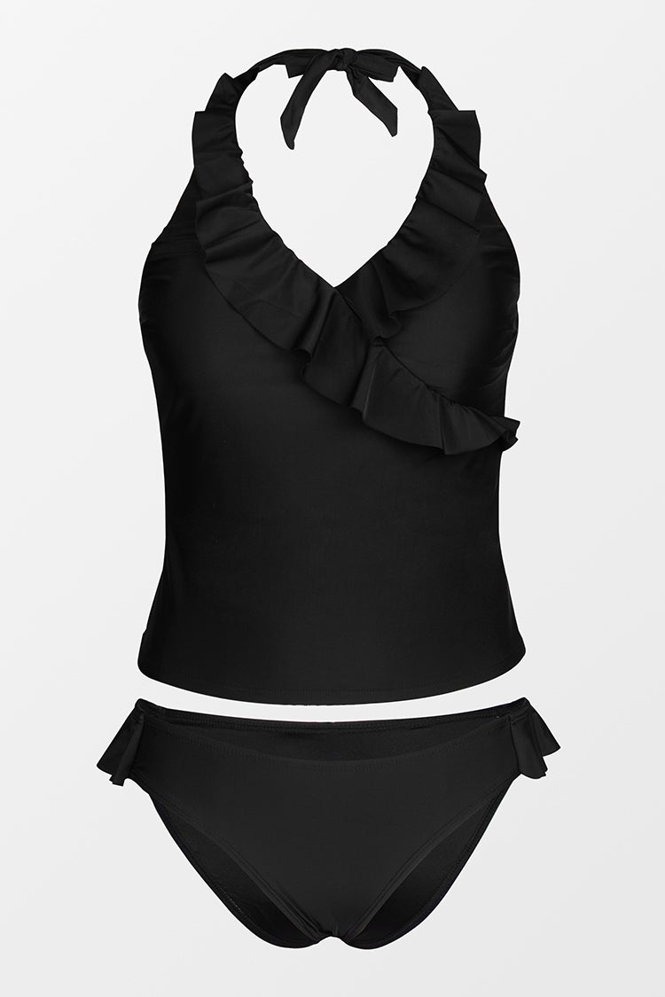 Angelique Black Ruffle Halter Tankini