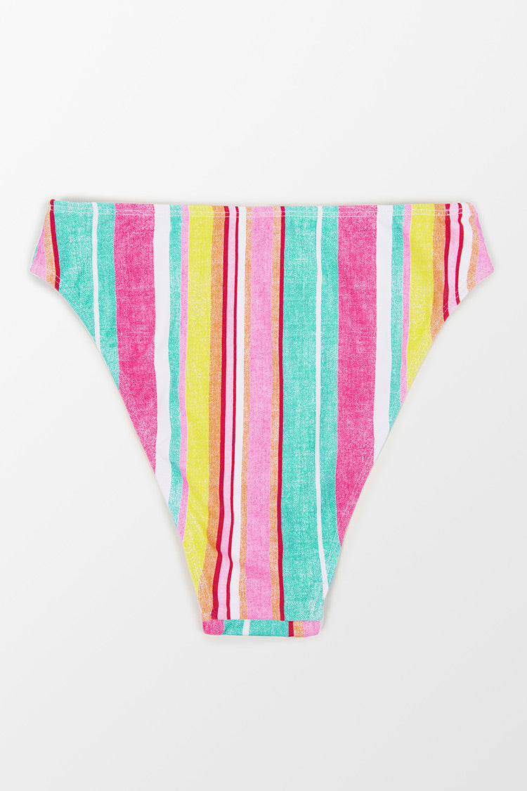 Soleil Stripe Cheeky High Leg High Waist Bikini Bottom