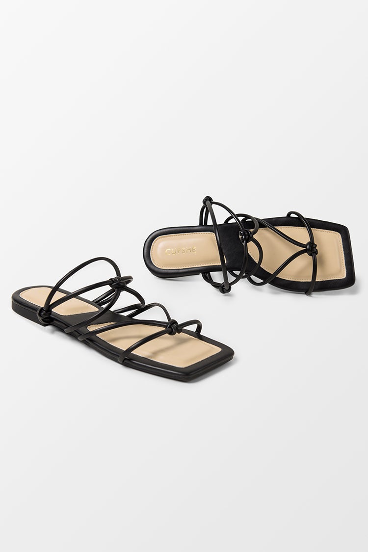 Flirt Black Square Toe Double-strap Sandals