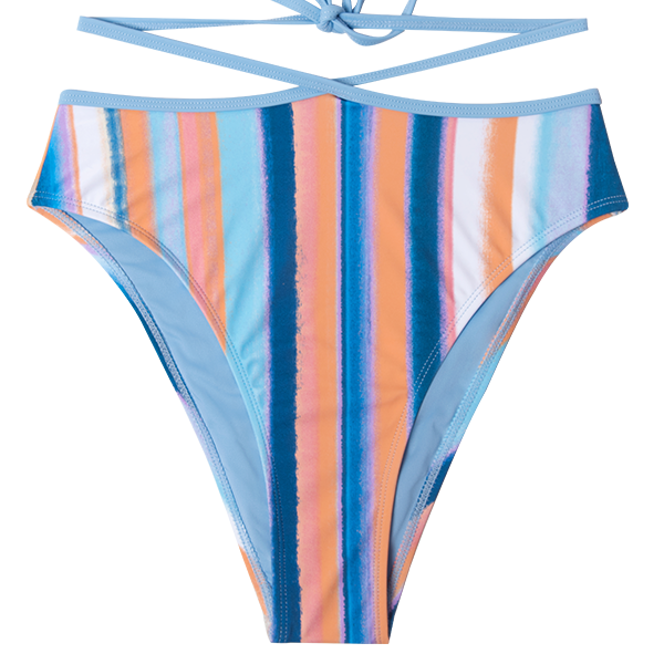 Waterfront Stripe Strappy High Waist Cheeky Bikini Bottom