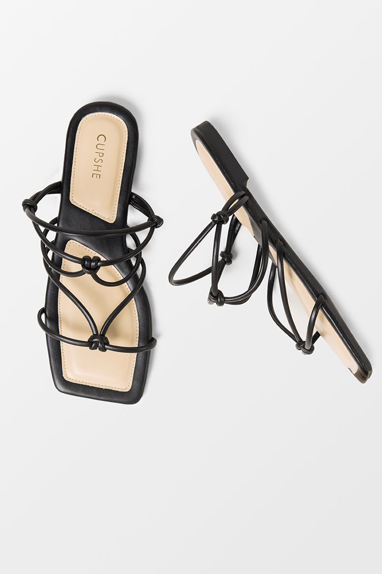 Flirt Black Square Toe Double-strap Sandals