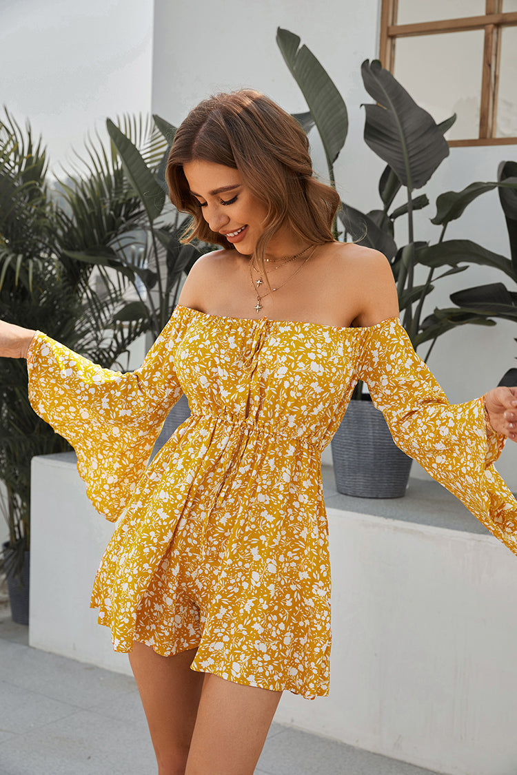 Gigi Off-shoulder Ruching Ditsy Playsuit