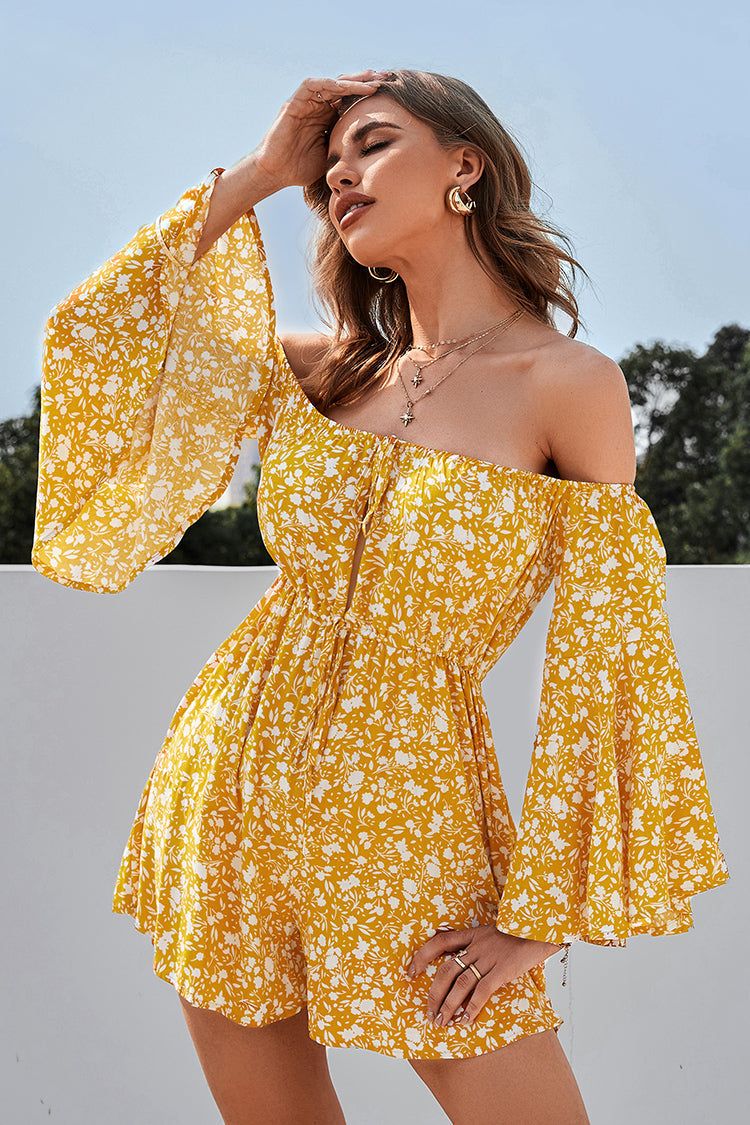Gigi Off-shoulder Ruching Ditsy Playsuit