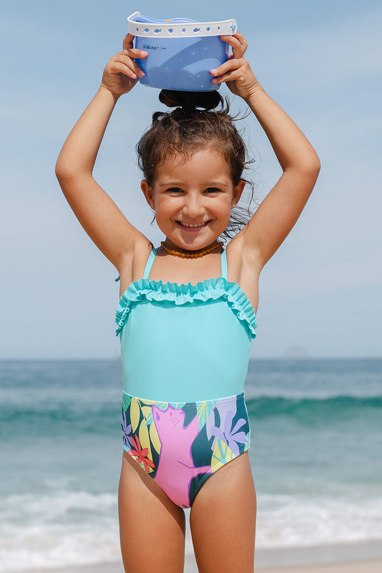 Mädchen Badeanzug mit Konversationsmuster-Katze