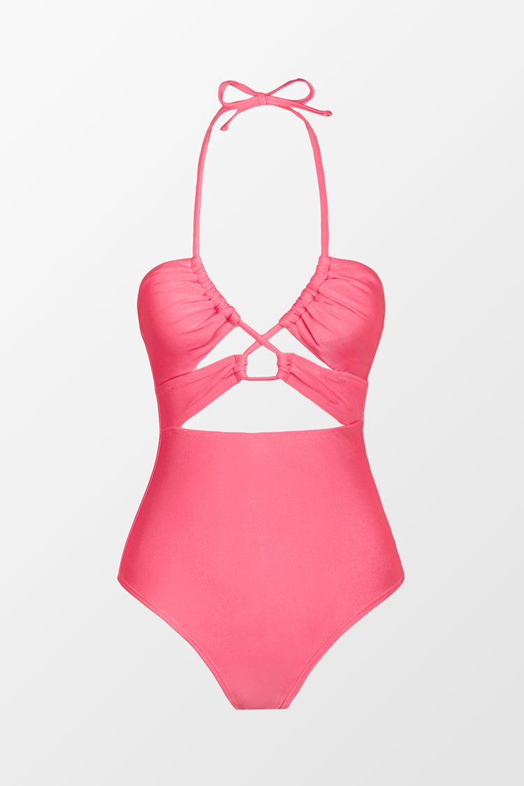 Vapor Wave Halter Tunneled Cutout One Piece Swimsuit