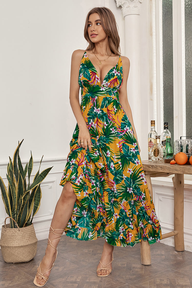 Ebele Hawaiian Floral Strap A-Shape Dress