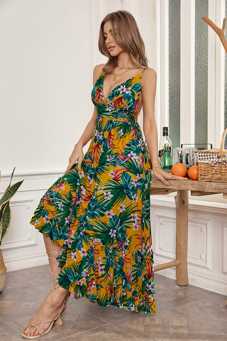 Ebele Hawaiian Floral Strap A-Shape Dress
