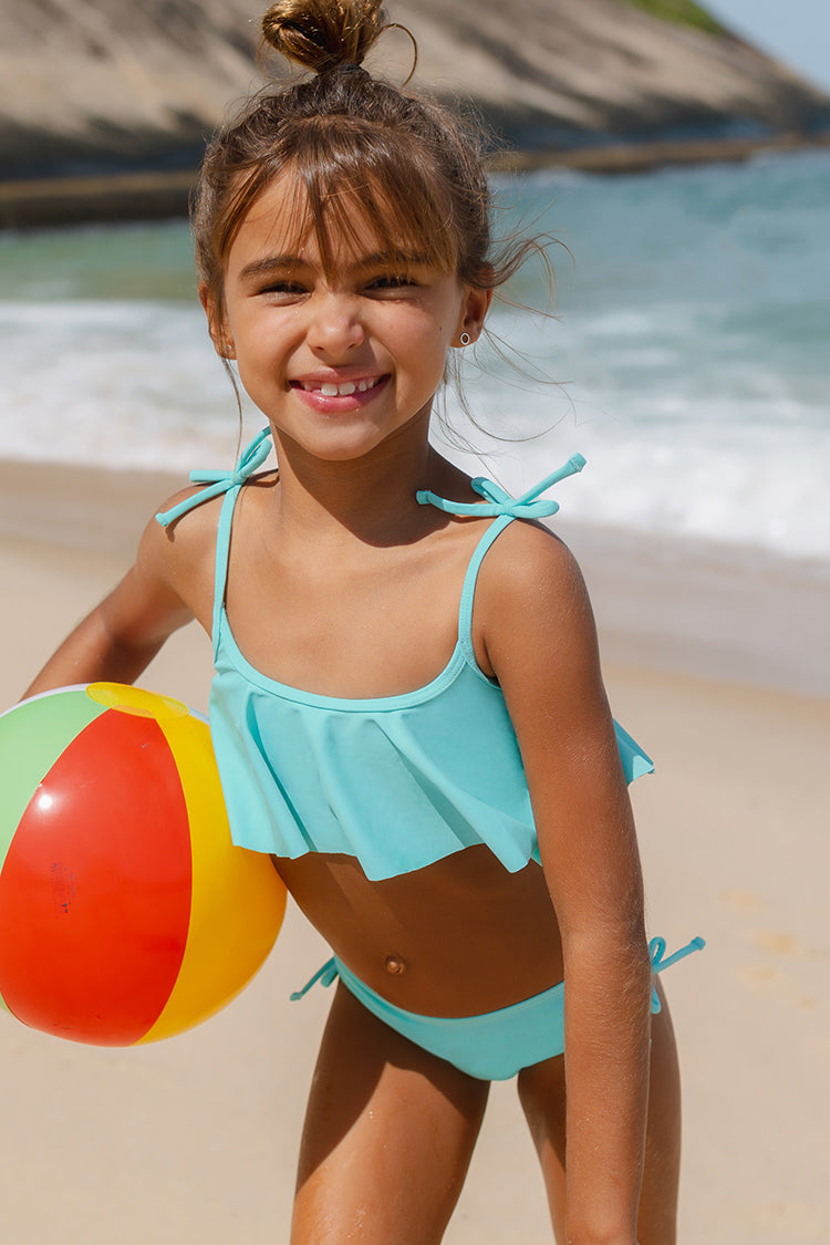 Girls Luminescent Flounce Top & Ruched Drawstring Bikini Set