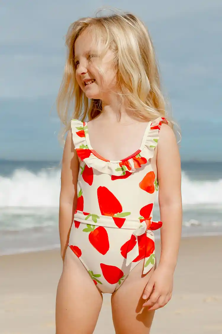 Strawberry Fields Forever Girls Ruffled High Neck One Piece Swimsuit Cupshe