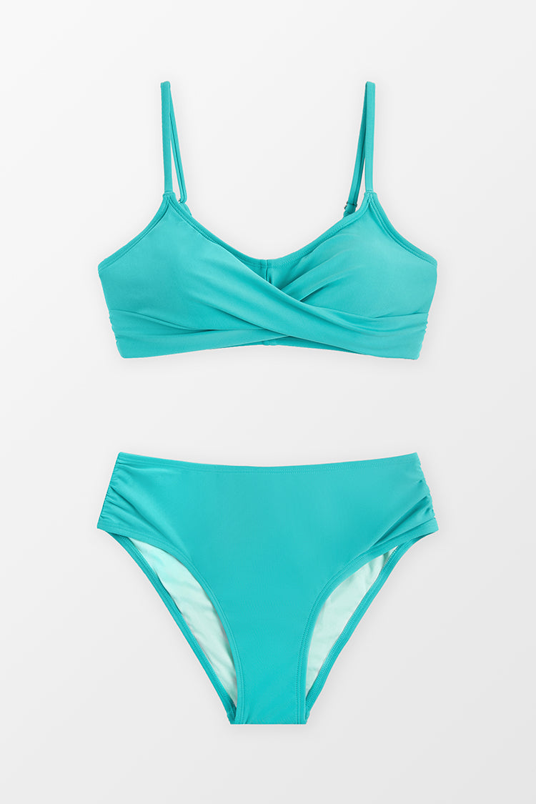 Road Trip Twisted Bandeau & Shirred Mid Rise Bikini Set