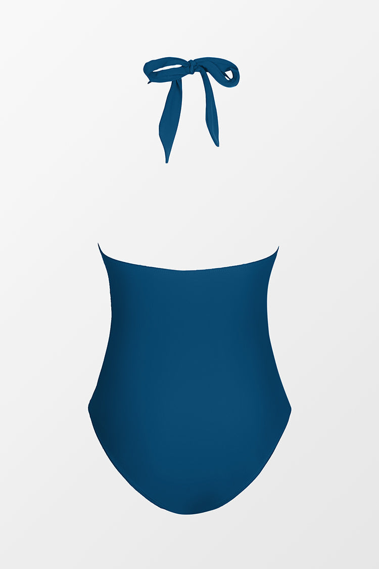 Navy Twist Front Halter One Piece Swimsuit Cupshe AU