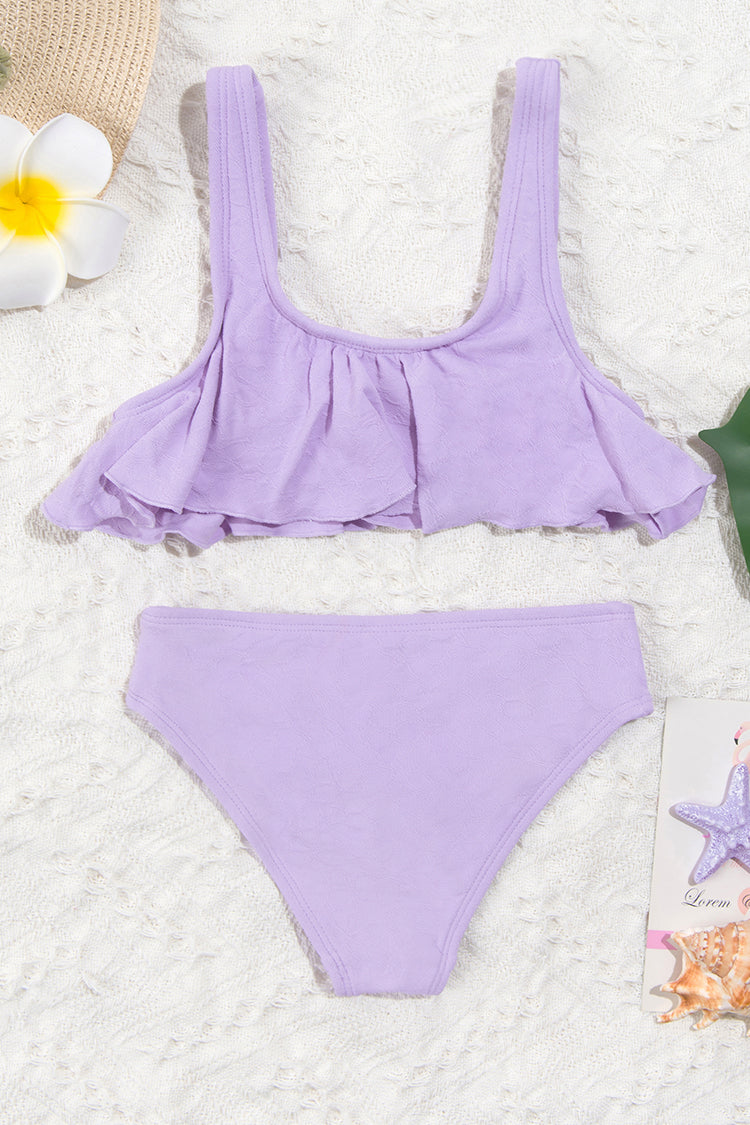 Girls Vapor Wave Floral Ruffled Bikini Set