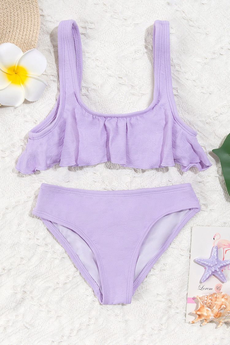 Girls Vapor Wave Floral Ruffled Bikini Set